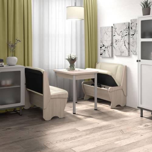 Кухонный набор Лотос ( Лотос 950 2 шт. + стол Ирис / черные опоры)  Ясень / Экокожа КРЕМ