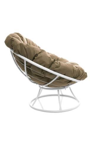 Кресло ПАПАСАН без ротанга белое, бежевая подушка