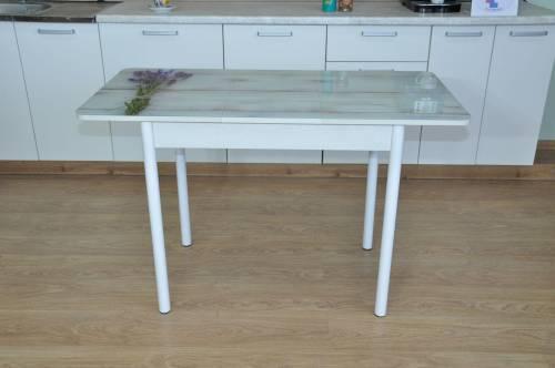 Стол обеденный раздвижной Нью йорк фотопечать / бетон белый Букет / опора круглая муар белый