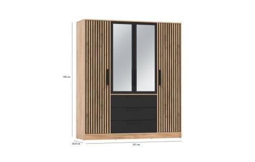 Шкаф для одежды 83.07 "Вегас" (4-х дв.) с зеркалом (ЛДСП Дуб золотой / ЛДСП Черный)