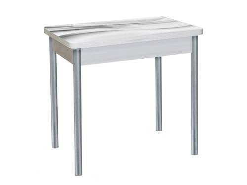 Стол обеденный поворотно раскладной фотопечать БРОНКС / бетон белый Цветы 029 / опора круглая серебристый металлик