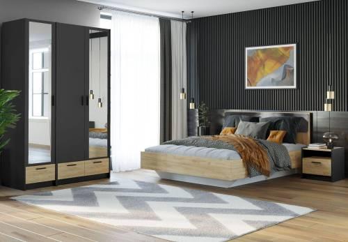 Спальня Оттавия 4 / Антрацит / Дуб Крафт Золотой