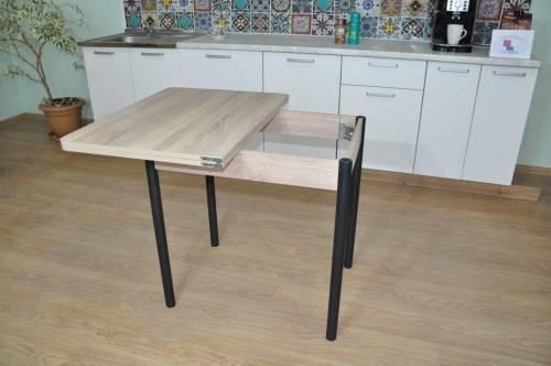 Стол обеденный ЭКО 80*60 / Дуб сонома/Опора № 2-круглая муар черный