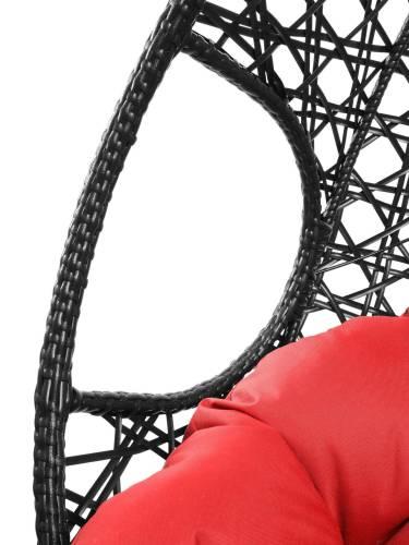 Подвесное кресло ДЛЯ ДВОИХ ЛЮКС с ротангом чёрное, красная подушка