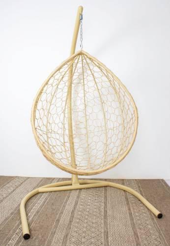 Подвесное кресло КАПЛЯ с ротангом бежевое, зелёная подушка