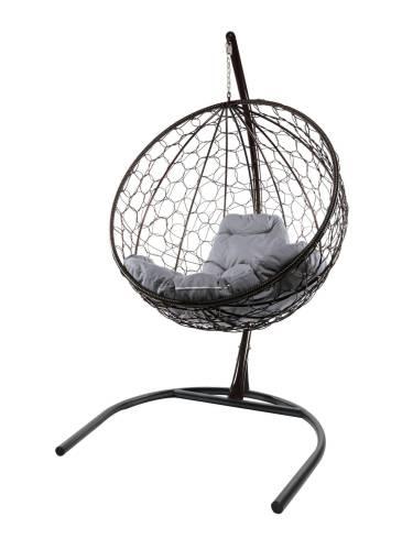 Подвесное кресло КРУГ с ротангом чёрное, серая подушка