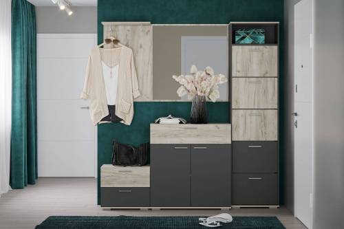 Прихожая Санти-3 Антрацит/Дуб крафт серый