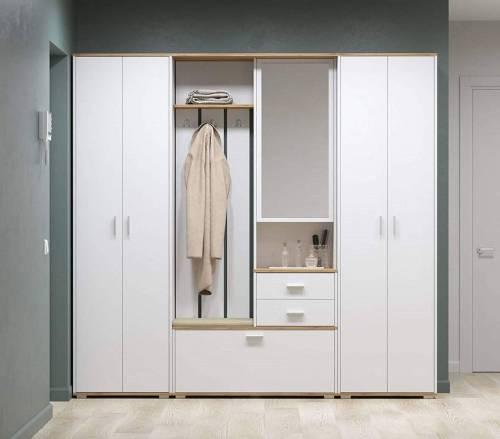 Шкаф для прихожей 65.08 Антре, белый/дуб золотой/велюр крем