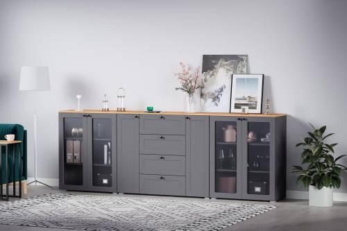 Остин Шкаф-витрина 16.394.01 графит/дуб золотой