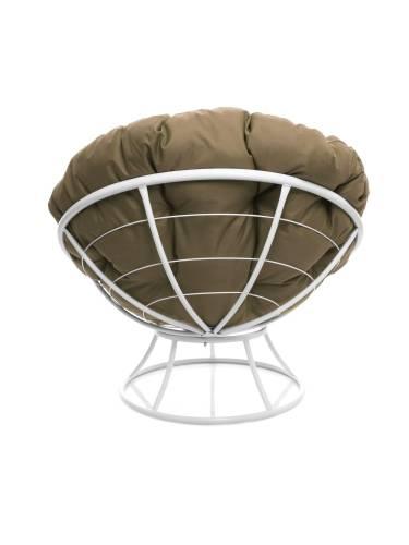 Кресло ПАПАСАН без ротанга белое, бежевая подушка