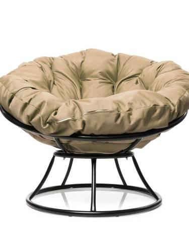 Кресло ПАПАСАН без ротанга чёрное, бежевая подушка