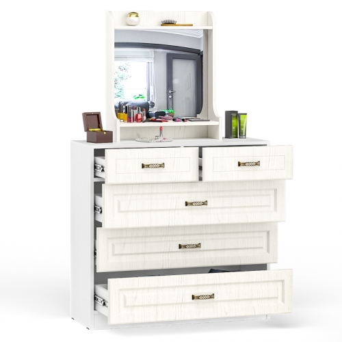 Комод с зеркалом Ливерпуль / Белый/Ясень ваниль