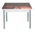 Стол обеденный поворотно раскладной фотопечать Симпл / дуб молочный Шоколад / опора круглая серебристый металлик